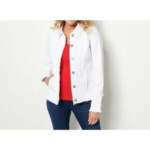 Susan Graver Size M White Denim Frayed Jean Jacket MSRP $110 A470182 NWOT